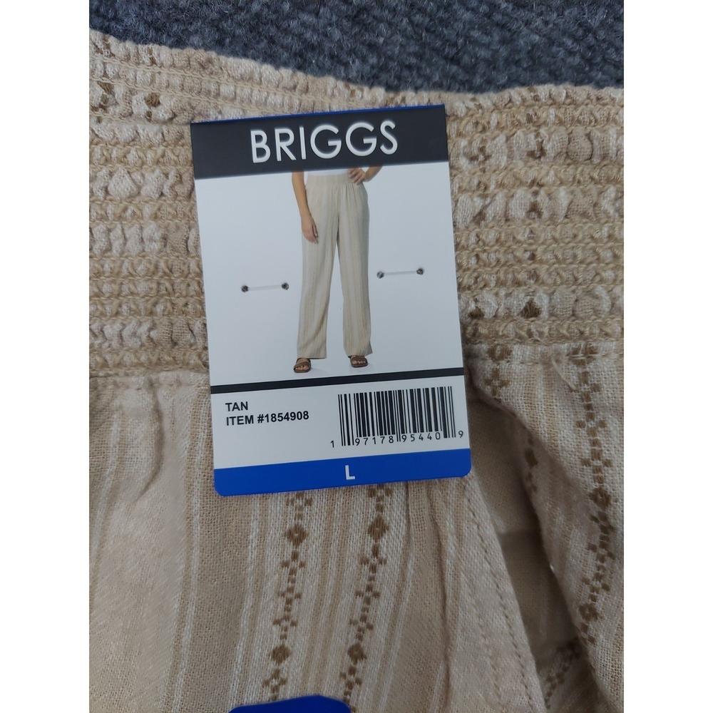 Briggs Linen Pants Womens Large Beige Flowy Wide Leg Striped Boho Beach Pull On